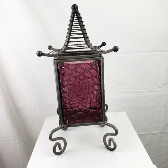 Unique Asian Style Candle Holder Metal Purple